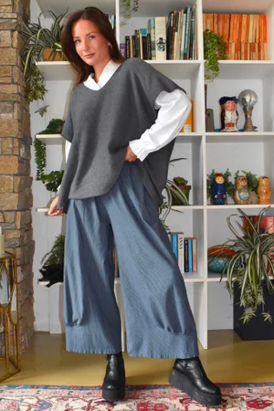 Bennie Quirky Barrel Pant Denim Pin Stripe